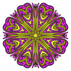 Vintage Invitation Card With Mandala Pattern. Decorative Elements. Vector Illustration. Anti-Stress Therapy Pattern. Purple, yellow color