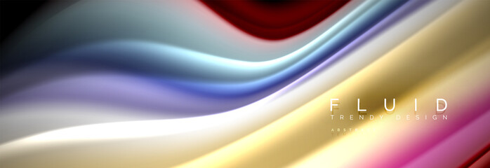 Abstract liquid colorful banner. Trendy wavy dynamic design. Fluid color shapes.