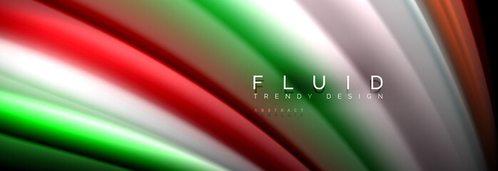 Bright colorful liquid fluid lines on black, modern abstract background