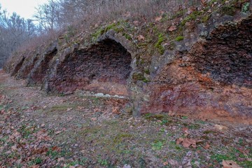 The remnants of coke ovens on a hillside at Grundy Lakes Park, South Cumberland State Park in Tracy City, Tennessee on the Cumberland Plateau.