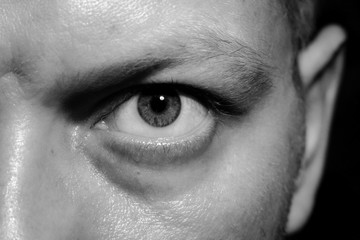 Black and white human eye.