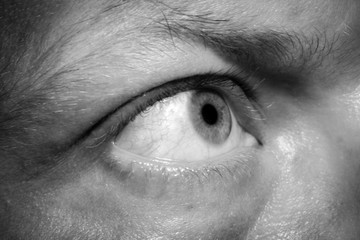 Black and white human eye.