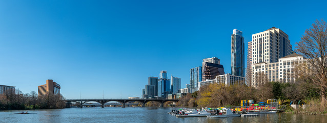 Panoramic View of Downtown Austin With the Congress Bridge in the Background