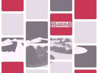 simple mosaic abstraction of mountains and burgundy cubes