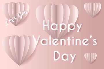 Happy valentine's day - Pink heart and text in  paper cut style - vector