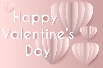 Happy valentine's day - Pink heart and text in  paper cut style - vector
