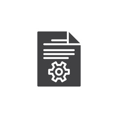 Document file settings vector icon. filled flat sign for mobile concept and web design. Paper document with gear simple solid icon. Symbol, logo illustration. Pixel perfect vector graphics