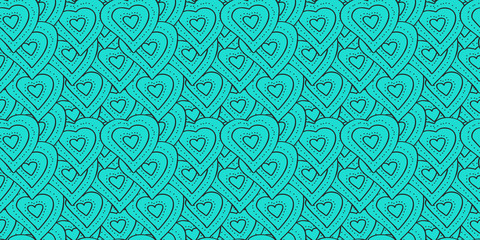 Vector delicate seamless pattern hand drawn soft blue color hearts in black outlines. Background for baby bedding, textile, wallpaper, wrapping, card, cover page, web site, banner, typographic print.