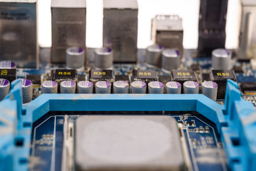 Computer motherboard closeup.