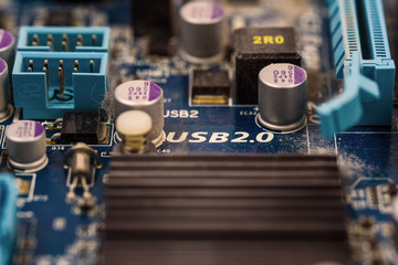 Computer motherboard closeup.