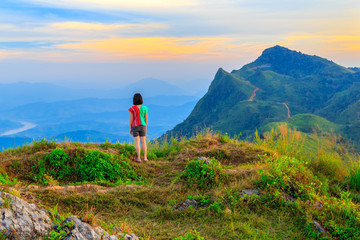 Obraz premium Landscape of sunset on Mountain at Doi Pha Tang, ChiangRai ,Thailand