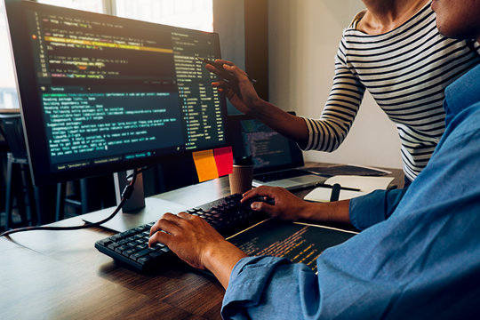 Programmer working in a software development and coding technologies. Website design.Technology concept.