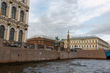 The Scale of Neptune and the monument to Nicholas I near the Blue Bridge in St. Petersburg