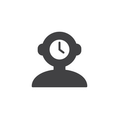 Time management vector icon. filled flat sign for mobile concept and web design. Clock head, human mind simple solid icon. Symbol, logo illustration. Pixel perfect vector graphics