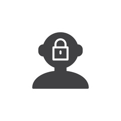 Private human mind vector icon. filled flat sign for mobile concept and web design. Human head wiith lock simple solid icon. Symbol, logo illustration. Pixel perfect vector graphics