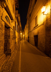 

Rieti (Italy) - The historic center of the Sabina's provincial capital, under Mount Terminillo with snow and crossed by the river Velino, during the Christmas holidays