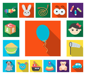 Children's toy flat icons in set collection for design. Game and bauble vector symbol stock web illustration.