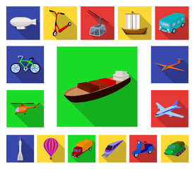 Different types of transport flat icons in set collection for design. Car and ship vector symbol stock web illustration.