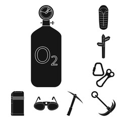 Isolated object of mountaineering and peak sign. Collection of mountaineering and camp stock symbol for web.