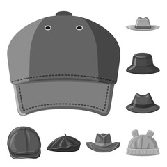Isolated object of headgear and cap icon. Collection of headgear and accessory vector icon for stock.