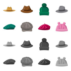 Isolated object of headgear and cap logo. Set of headgear and accessory vector icon for stock.