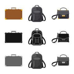Vector illustration of suitcase and baggage icon. Set of suitcase and journey stock symbol for web.