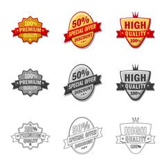 Vector illustration of emblem and badge icon. Set of emblem and sticker vector icon for stock.
