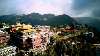 Fototapeta na wymiar Ancient buddhist monastery in Himalayas Nepal from air