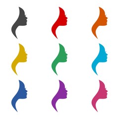 Beautiful profile of young woman icon or logo, color set