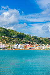 Greece, Zakynthos, Beautiful churches and houses of Zakynthos city from water