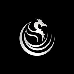 Silver Dragon Tribal Logo Sign Symbol Icon