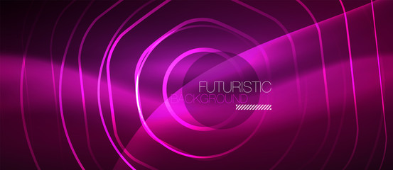 Neon glowing wave, magic energy and light motion background. Vector wallpaper template