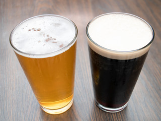 Two Pints of Craft Beer Amber Ale Dark Stout