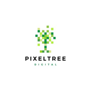 Pixel Tree Digital Logo Vector Icon Illustration