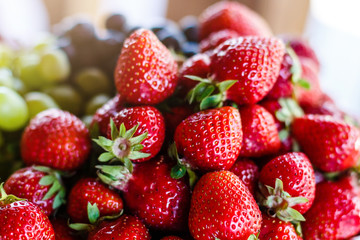 Wedding table fruit decoration at restaurant, pineapple, strawberry, grape