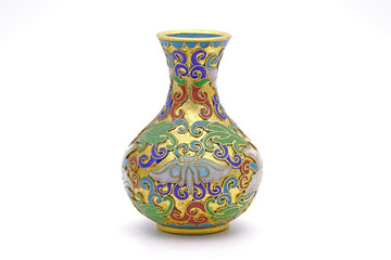 Vase : Antique Chinese Cloisonne enamel vase isolated on white background