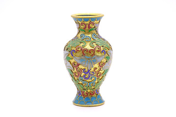 Vase : Antique Chinese Cloisonne enamel vase isolated on white background