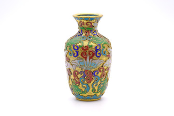 Vase : Antique Chinese Cloisonne enamel vase isolated on white background