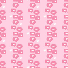 Chat dialog speech clouds Cute Seamless pattern. Vector illustration Abstract comments and message talk on pink background.