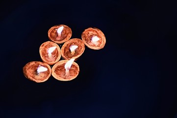 Czech Christmas Tradition. Placing shells from nuts to water with a candle.