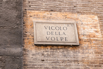 Vicolo Della Volpe Street Sign in Rome, Italy