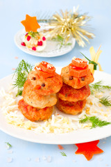 Lustige Frikadellen-Schneemänner	