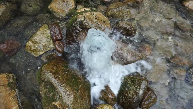 Artesian well. Eruption of spring, natural environment. Stones and water. Clean drinking groundwater erupting out of the ground. Norra Spring Area, Oostriku River, Endla Nature Reserv, Estonia, Europe