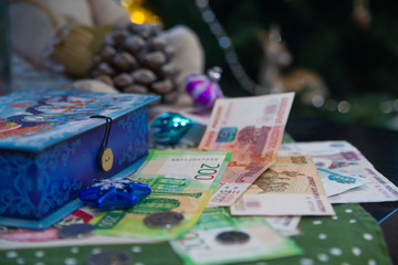 rubles. banknotes. financial results of the year concept