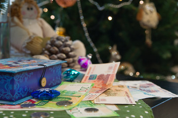 Naklejka na ściany i meble rubles. banknotes. financial results of the year concept