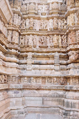 Ancient bas-relief at famous erotic temple in Khajuraho, India.
