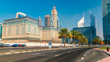 Modern skyscrapers timelapse, Sheikh zayed road, Dubai, United Arab Emirates.