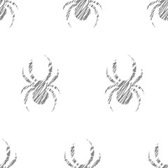 Seamless vector pattern of spider, black and white hand drawn ants. Sketch pencil liberty drawing. Print for fabric, wallpaper, backgrounds, wrapping, packaging, packing