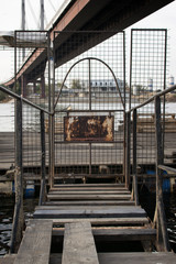 Fototapeta premium Riverside view, boat, river, bridge