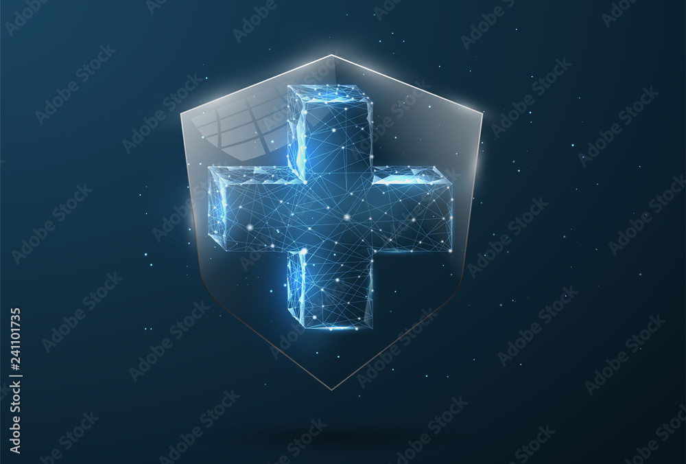 Aufkleber Security Shield form lines, triangles and particle style design. Illustration vector